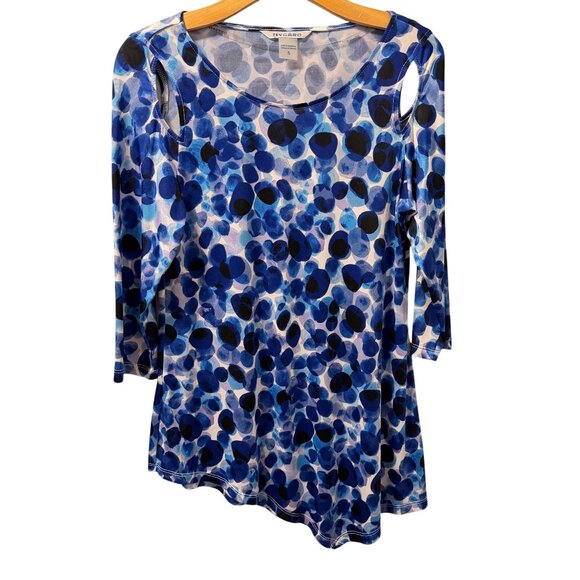 Nygard Blouse Sz S Blue Asymmetrical Hem Tunic Top 3/4 Sleeves Blouse - Picture 3 of 12